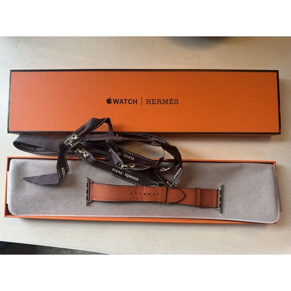 Hermes authentic apple watch band leather orange 40 mm box main image 4